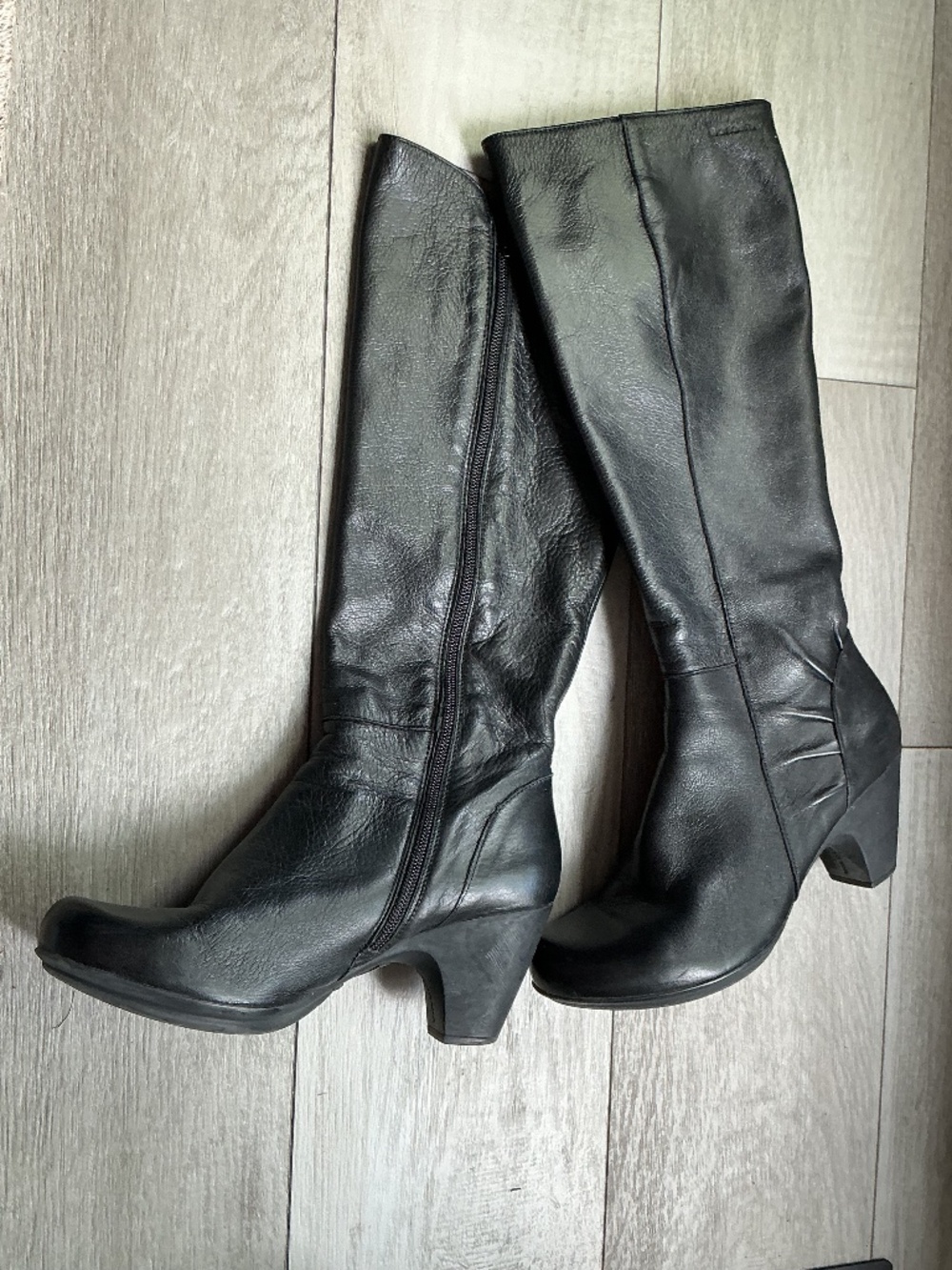 Wonder Black Leather knee- 3” High heel Boots. Size-40